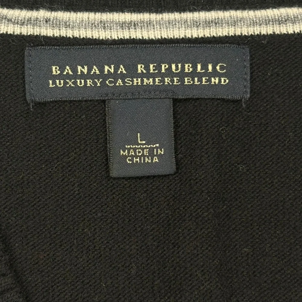 Banana Republic Cashmere Blend Sweater Mens L Black Argyle V-Neck Y2K Academia